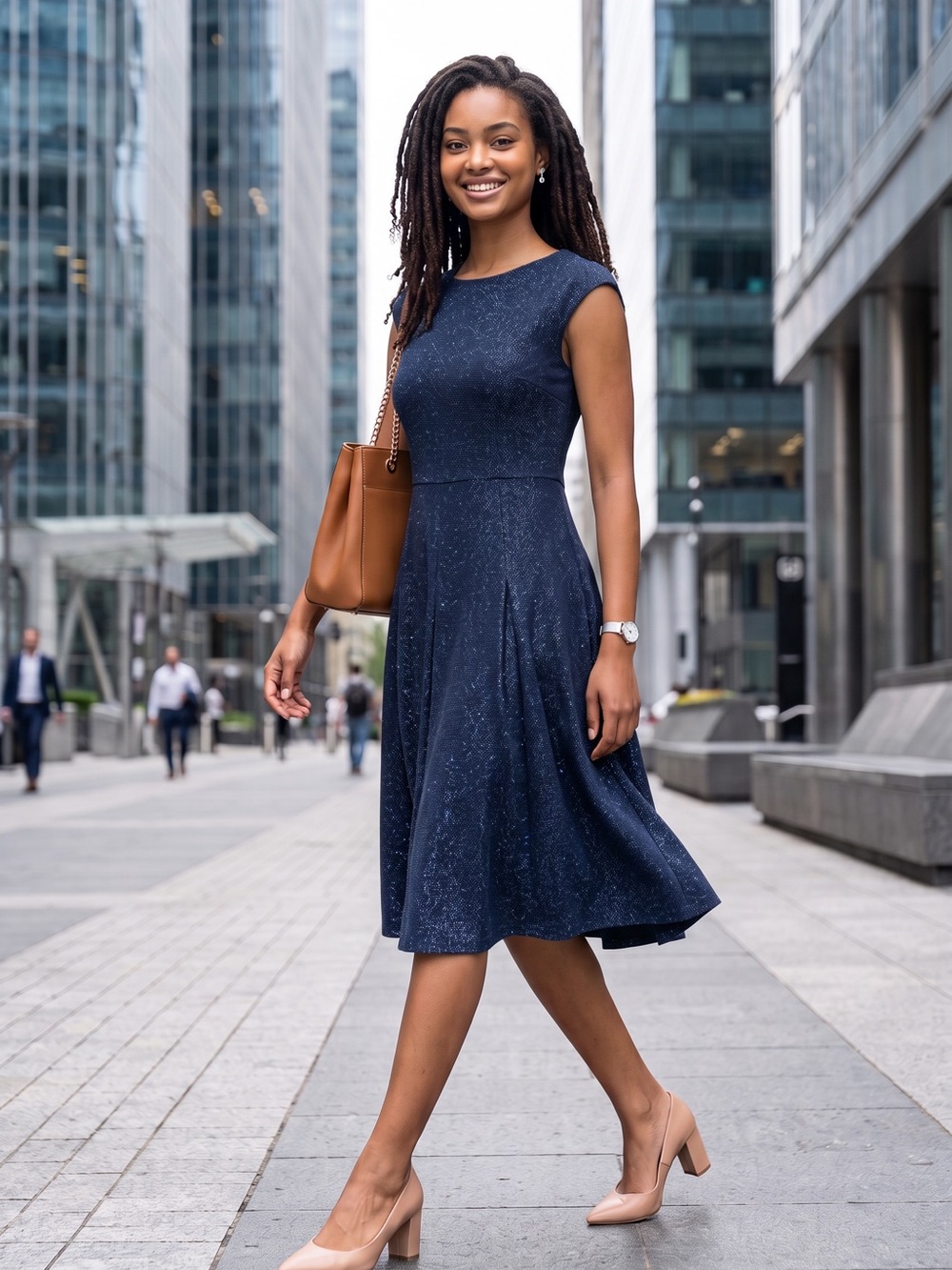 Blue Sheath Midi Dress with Crew Neck for Cocktail